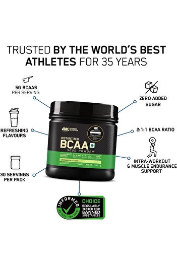 Optimum Nutrition BCAA, 5g BCAAs in 2:1:1 Ratio, 30 servings, Green Apple Flavor (250gm)