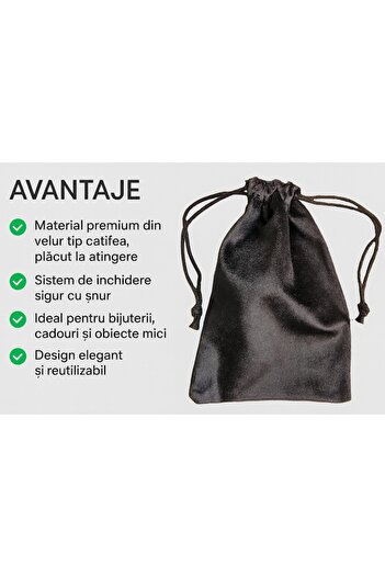 NEO Saculet Premium Neo™ pentru bijuterii, din velur tip catifea cu snur, negru 13x18 cm