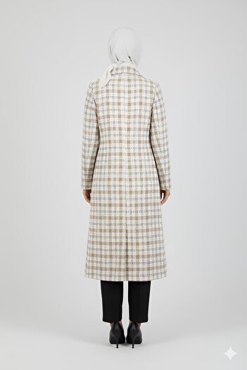 STİLZERAFET Double-Breasted Collar Plaid Coat