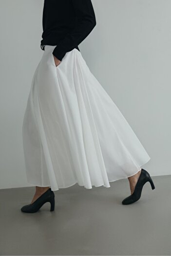Suud Collection White Liza Belted Skirt