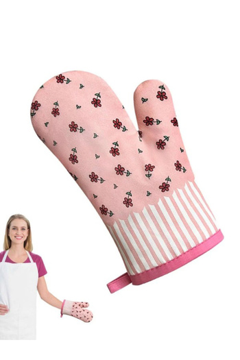 dorbe Floral Pink Heat-Resistant Oven Mitt Quilted Cotton Kitchen Glove With Hanging Loop - One Piece