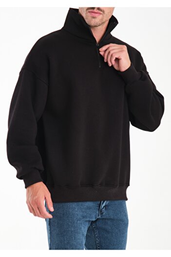 VEK Oversize Half-Zip Sweatshirt, Rollable Stand-Up Collar, Fleece Inside, Premium Quality