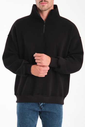 VEK Oversize Half-Zip Sweatshirt, Rollable Stand-Up Collar, Fleece Inside, Premium Quality
