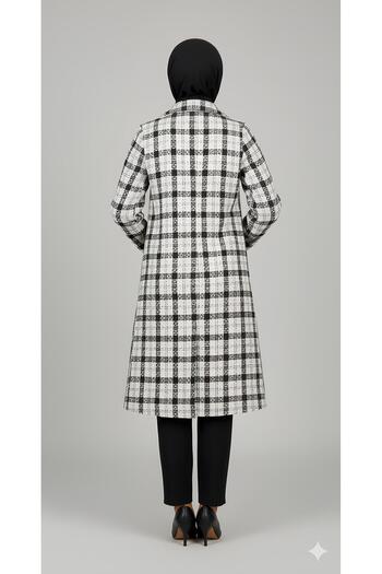 STİLZERAFET Double-Breasted Collar Plaid Coat
