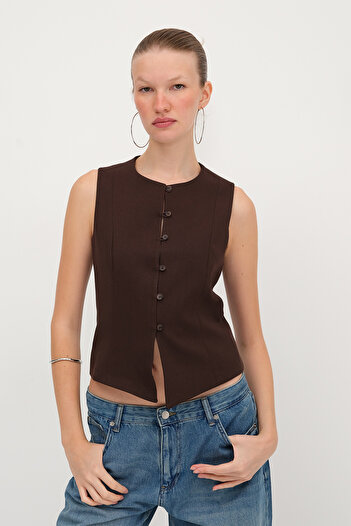 Addax Crew Neck Buttoned Vest Y7586