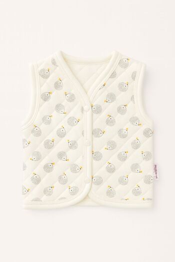 eradkids Organic Cotton Hedgehog Patterned Cream Quilted Baby Vest