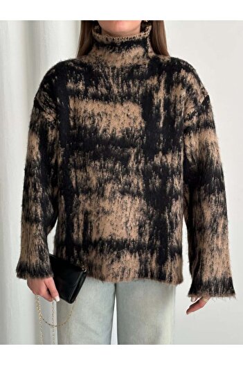 My Blog Pulover topit cu guler negru Camel - 4677