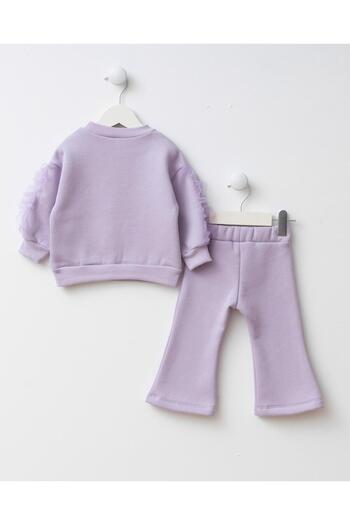 Magu Girl's Cotton Lilac Swan Printed Sweatshirt Spanish Leg Suit – Tulle Sleeves