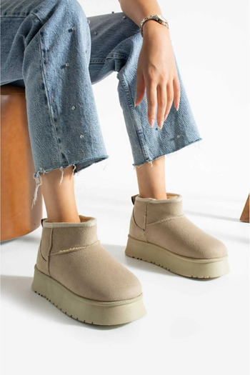 SHOUGO Women's High Sole Comfortable Fur Lined Suede Ankle Boots