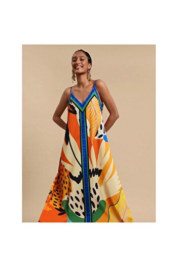 FITINT Women's Holiday Dress with V-Neckline and Floral Print Multicolor – 446