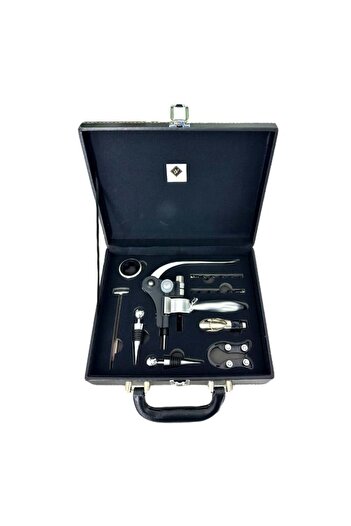 velve VLV Men's Gift Set, Eco-Leather Box and 9 Wine Accessories, Black, Black