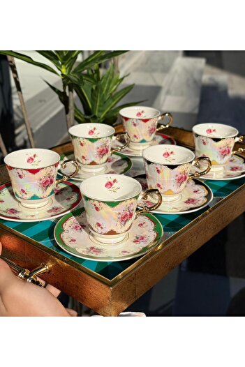 Onedekor 6-Piece Porcelain Rose Glow Coffee Cup