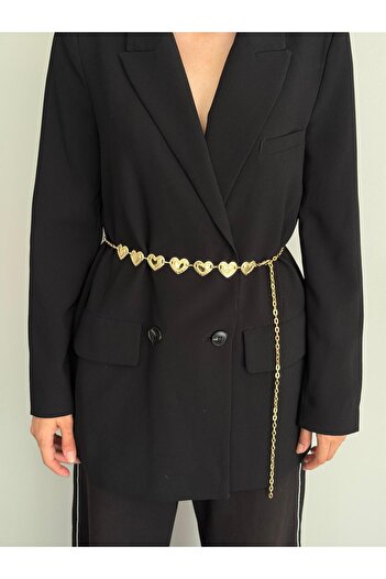 LİA KEMER Heart Gold Chain Accessory for Jacket, Dress, Pants, Evening Dress, Body Chain, Beach Belt
