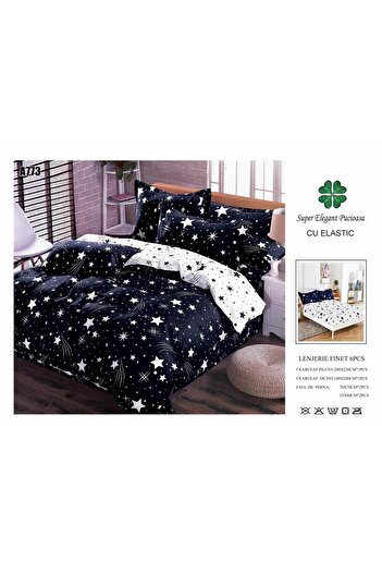 FIONNA.RO Finet Bed Linen With Elastic - Navy Blue With Stars