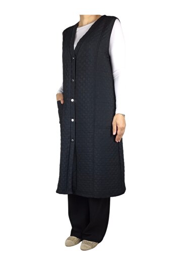 ECE GİYİM Women's Buttoned Front Top with Top Pocket Plus Size Quilted Vest