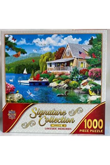 Masterpieces Signature Collection Lakeside Memories 1000-Piece Puzzle Featuring a Serene Lakefront Cottage