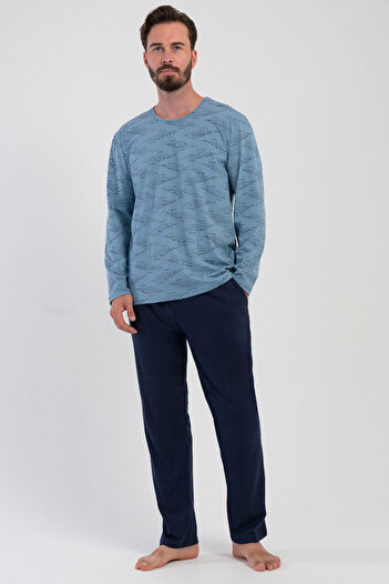 VİENETTA Cotton Men's Plus Size Long Sleeve Pajama Set, 503160