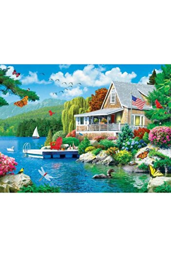 Masterpieces Signature Collection Lakeside Memories 1000-Piece Puzzle Featuring a Serene Lakefront Cottage