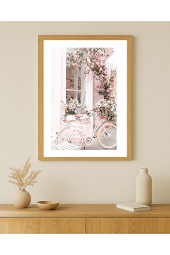 KAYABEY HOME Modern Design Frame Appearance Mdf Painting Flower Bicycle Pink