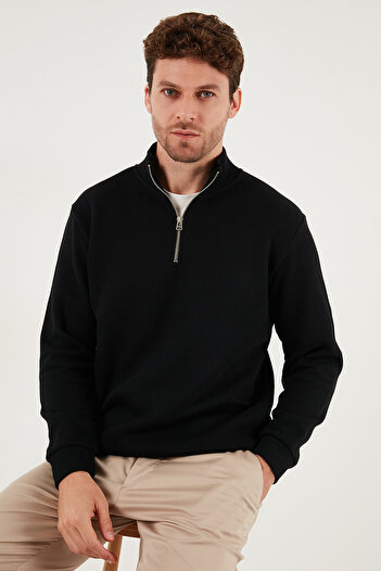 Buratti Cotton Relaxed Fit Half Zipper Crew Neck Knitted Sweat Men's Sweat 5901076