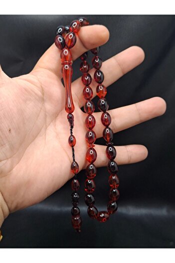 Han Ticarethane Red Black Color Beyzi Cut Powder Amber Prayer Beads