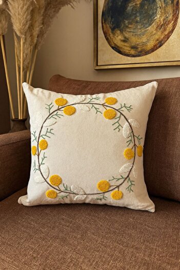 nunuteks evinizi renklendirin Floral Pattern Punch Embroidered Throw Pillow Cover - 43X43 cm