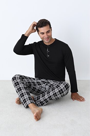 Arc Men's Pajama Set Plus Size Oversized Long Sleeve Plaid Cotton Seasonal