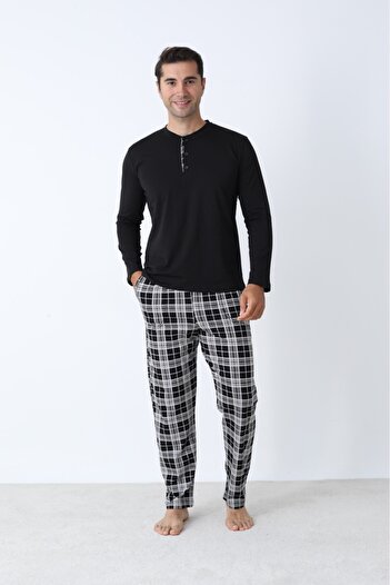 Arc Men's Pajama Set Plus Size Oversized Long Sleeve Plaid Cotton Seasonal