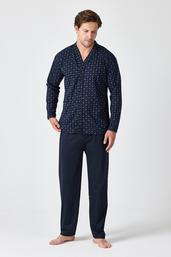 LadyMina Pijama Men's Long Sleeve Navy Blue Pajama Set