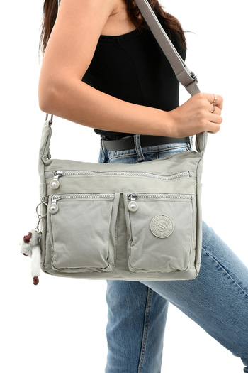 H&D COLLECTİON Sanmorris Women's Large Size Multi-Compartment Waterproof Parachute Fabric Shoulder Bag with Keychain Gift