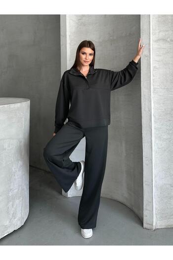 FERZOLAİO Relax Fit Half Zip Anthracite Tracksuit Set