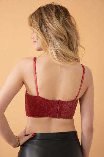 DOSESA Sparkly Burgundy V-Neck Bustier with Underwire and Sewn-In Cups