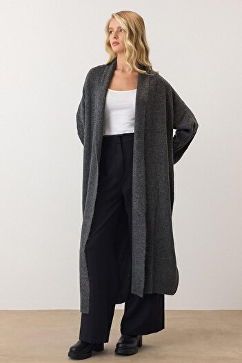 Olcay Oversize Long Knit Cardigan Anthracite 8271