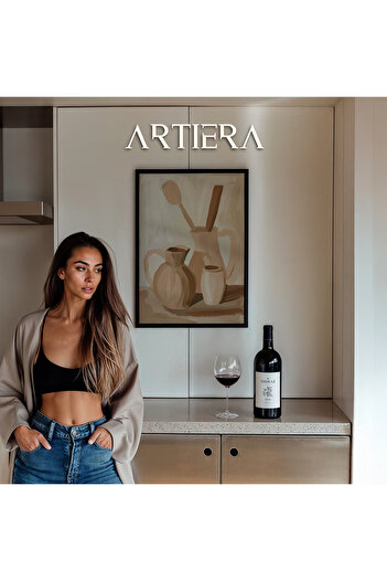 Artiera Minimalist Still Life Kitchen Decoration in Beige and Brown Tones Wooden Framed Wall Painting