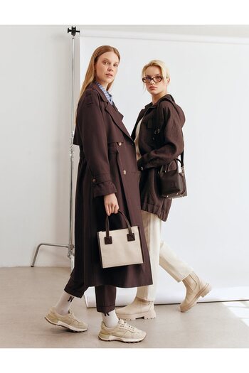 KYR Epaulette Detailed Long Trench Coat Dark Brown