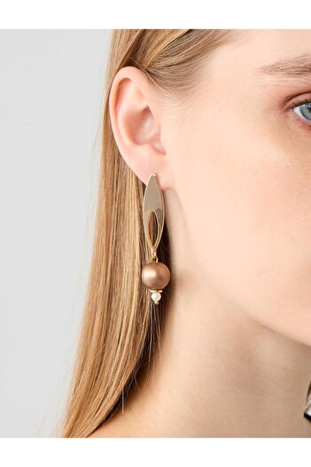 Jimmy Key Silver Color Pearl Detailed Asymmetrical Figured Dangle Earrings