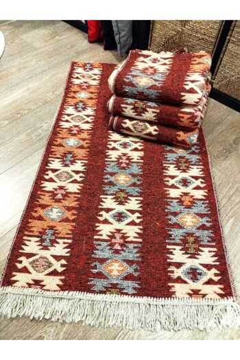 OEM Set of 4 Traditional Woven Rugs, Double-Sided, 60x200 cm, Red, Rustic Model