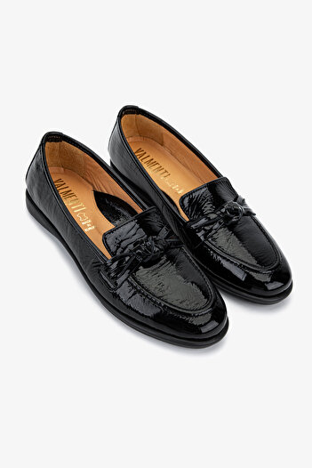 Valmenti Women's Genuine Leather Black Patent Leather Casual Shoes