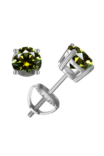 Choice 2.0ct x 2 Silver Yellow Green JoyceJelly 0.5-2CT Moissanite Screws Back Ear-studs Classic Four Prong