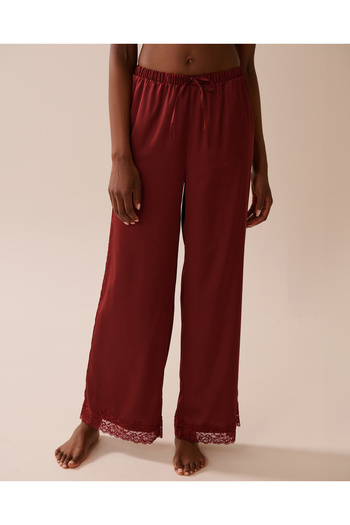 La Vie en Rose Satin and Lace Trim Pants