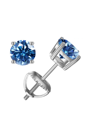 Choice 0.5ct x 2 Silver Royal Blue JoyceJelly 0.5-2CT Moissanite Screws Back Ear-studs Classic Four Prong E