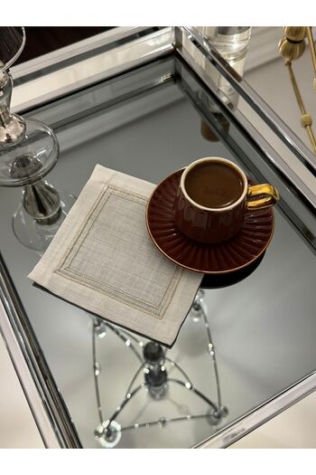 busrasdesign 2-Piece Lux Embroidered Cocktail Napkin Stone