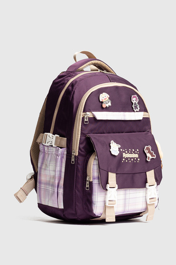Fiyaka Rlx-1396 Set of 3 Children's Primary School Bag with Pen Holder and Lunch Bag Backpack Purple-Purple
