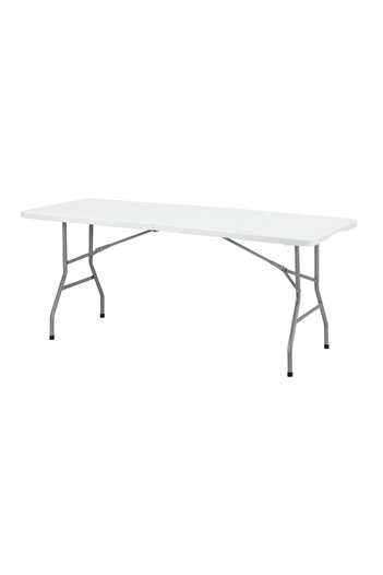 Lawazim Folding Picnic Table 180x73.5x74cm - White Fold-in-Half Plastic Trestle Table with Handle