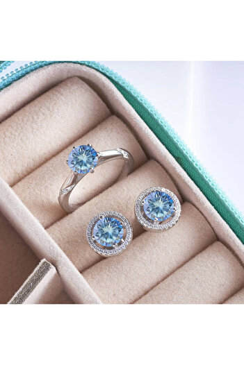Choice 7 royalblue Moissanite Jewelry Set For Women D Color Lab Diamond Stud Earrings Ring With Gra Certifi