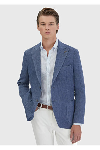 Ramsey Light Indigo Plain Shirt Shoulder Slim Fit Linen Blend Jacket