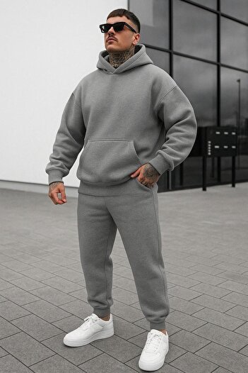 Revasser Unisex Erkek/Kadın Düz Özel Renkli Alt Üst Pamuklu Oversize Kapüşonlu Jogger Takım