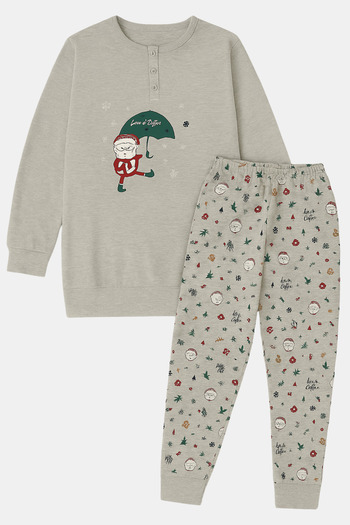İYİBU Children's Christmas Patterned Cotton Interlock Pajama Set – Winter for Ages 8-12