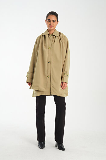 FEMMESTUDIO Women's Khaki Trench Coat with Scarf
