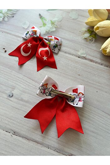 THE İLKİN TOKA April 23, October 29 Children's Day and Flag Patterned Ribbon Buckle - 2 Pieces with Clips